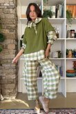 Agnes Plaid Brushed Cotton Barrel Pant Green